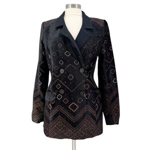 FREE PEOPLE Embelished Black Velveteen Double Breasted Blazer M